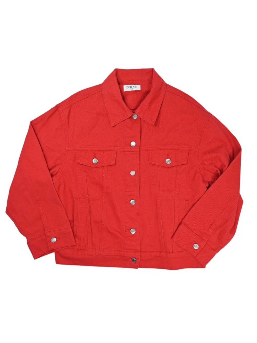 Parke Oversized Denim Jacket in Washed Red